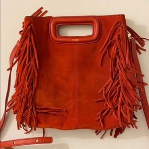 Maje M Suede Fringe Bag in red